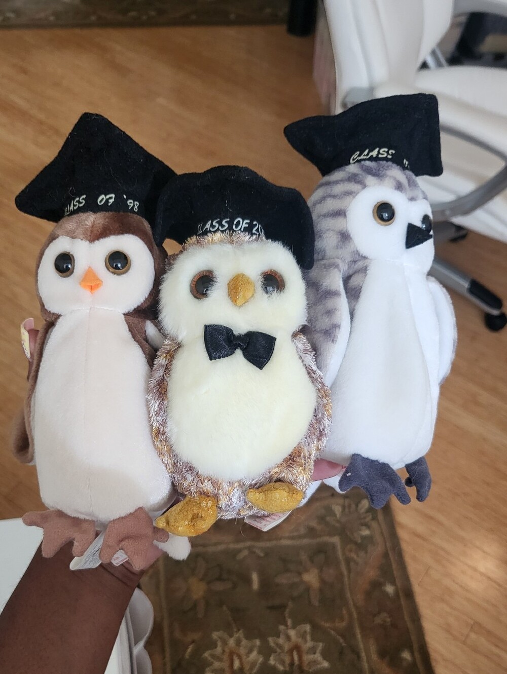 TY Beanie Babies Graduation Owl Set- 2002, 1999, 1998 6.5"